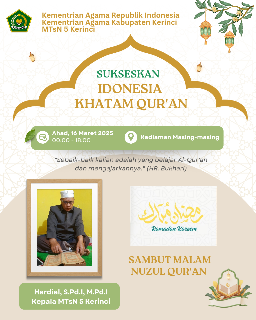 MTsN 5 Kerinci Ikut Serta Sukseskan Program Kemenag RI, Indoneaia Khatam Al-Qur'an Sambut Nuzulul Qur'an