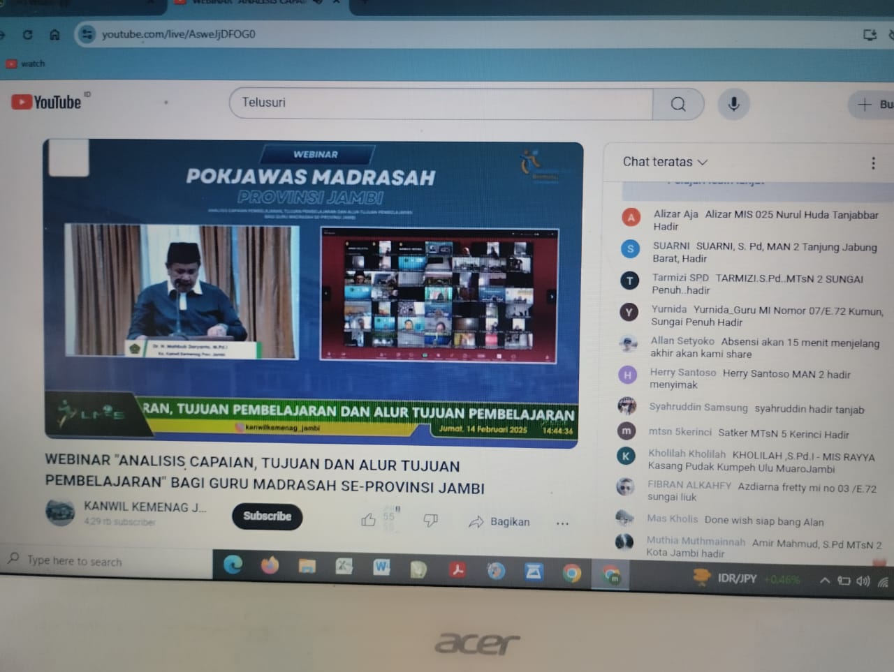 MTsN 5 Kerinci Aktif Berpartisipasi dalam Webinar Penyusunan CP, TP, dan ATP Bersama Pokjawas Kanwil Provinsi Jambi