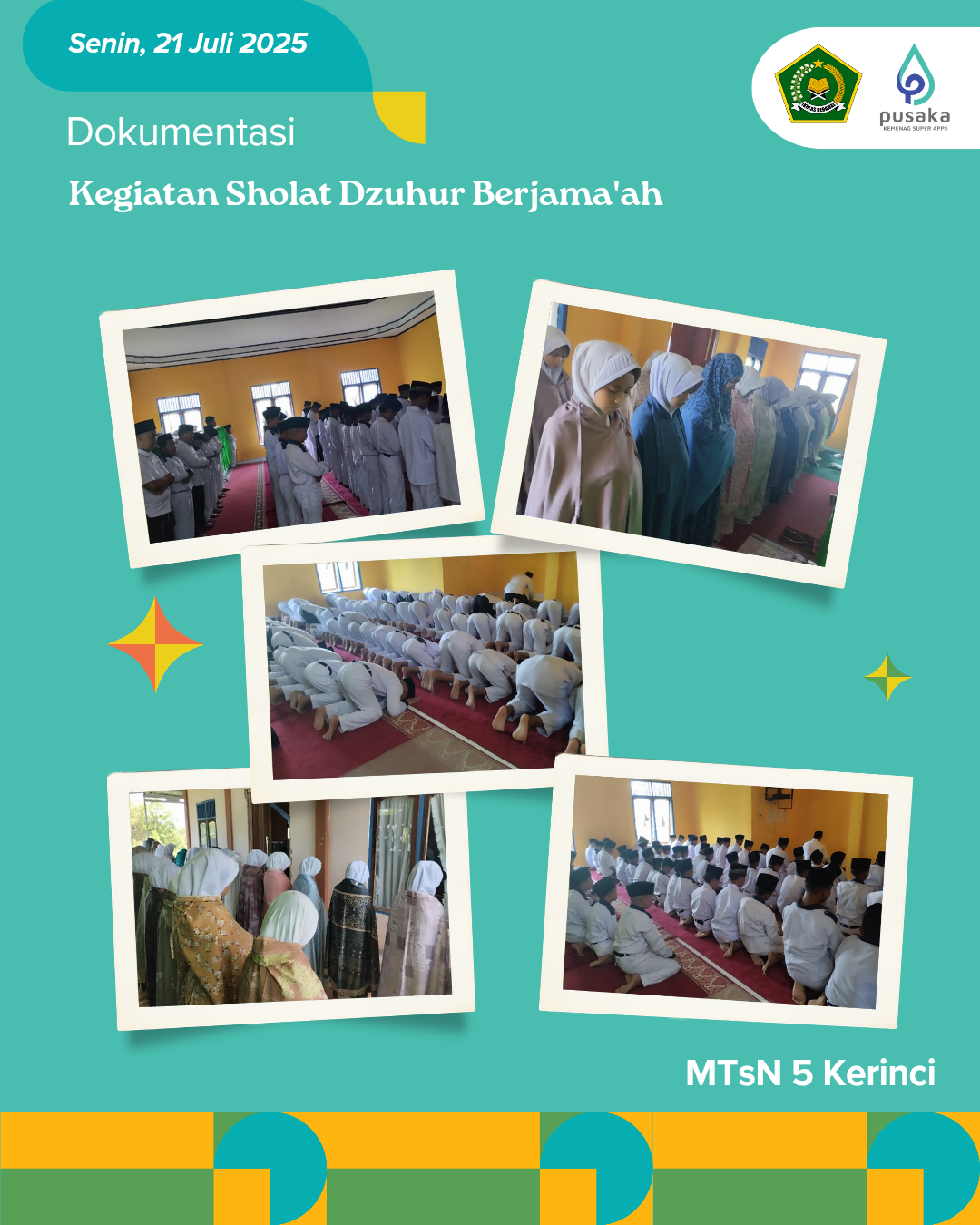 Shalat Dzuhur Berjama'ah di MTsN 5 Kerinci Awali Kegiatan Keagamaan. Tanamkan Pendidikan Karakter pada Siswa.