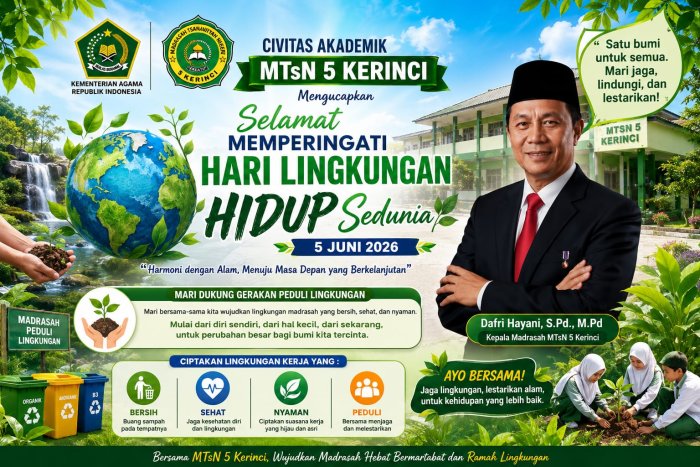 Peringati Hari Lingkungan Hidup Sedunia 2026, MTsN 5 Kerinci Gelar Gotong Royong Secara Serentak Peringati Hari Lingkungan Hidup Sedunia 2026, MTsN 5 Kerinci Gelar Gotong Royong Secara Serentak