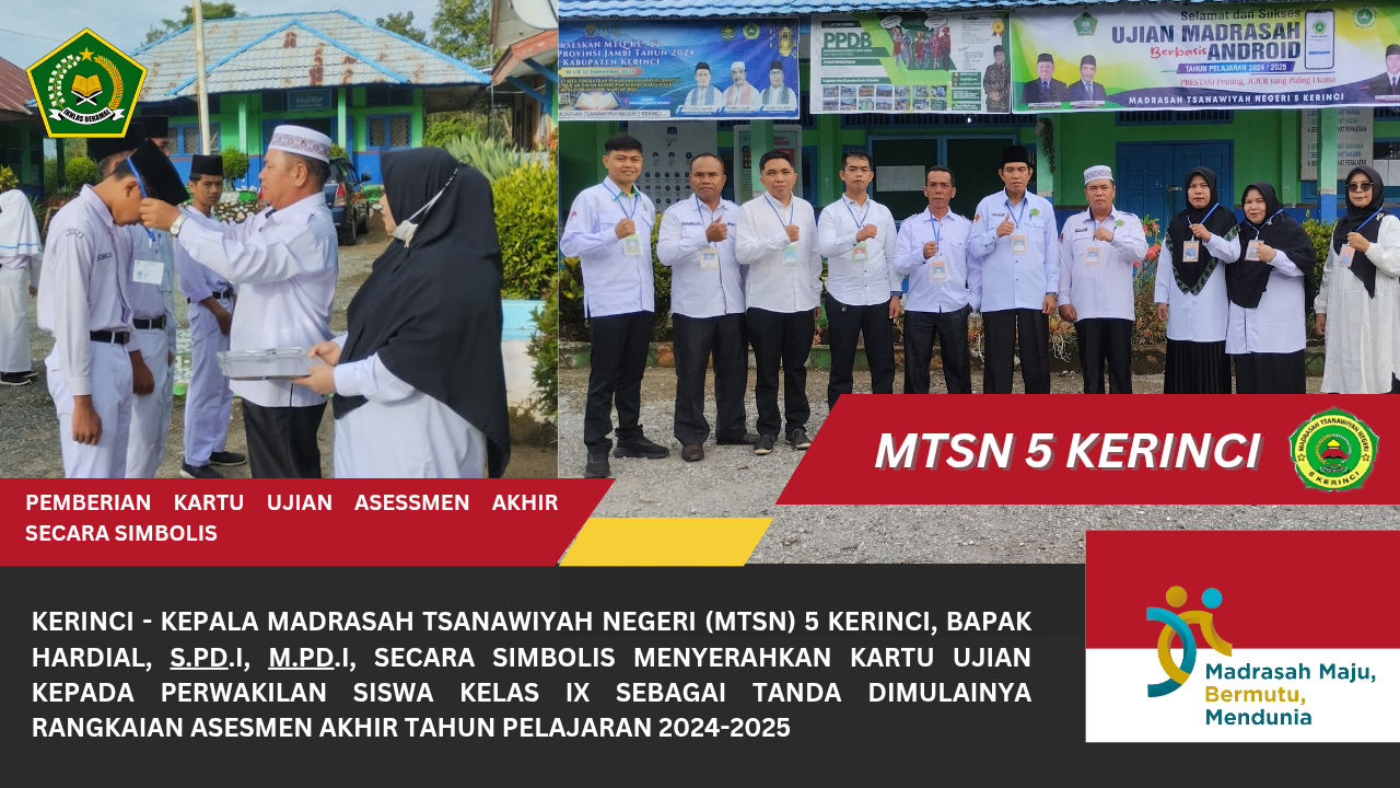 Kepala Madrasah Hardial S.Pd.I, M.Pd.I, Bagikan Kartu Ujian Akhir Kelas IX Secara Simbolis